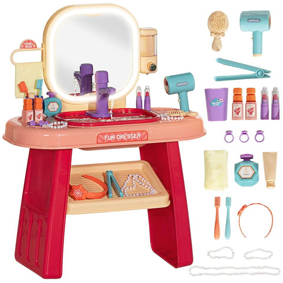 image 1 of AIYAPLAY Kids Dressing Table with Mirror, LED Light, Music, 23 Accessories