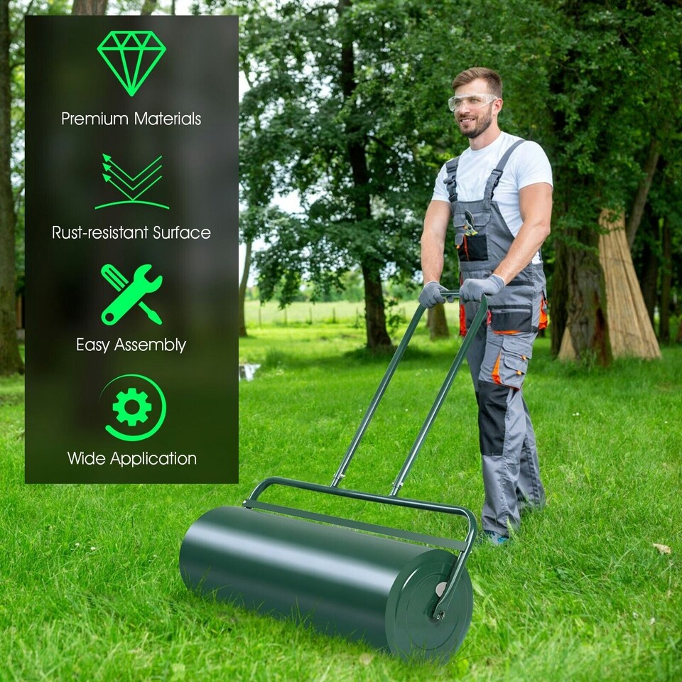 image 1 of COSTWAY 63L Steel Garden Lawn Roller Water Sand Filled