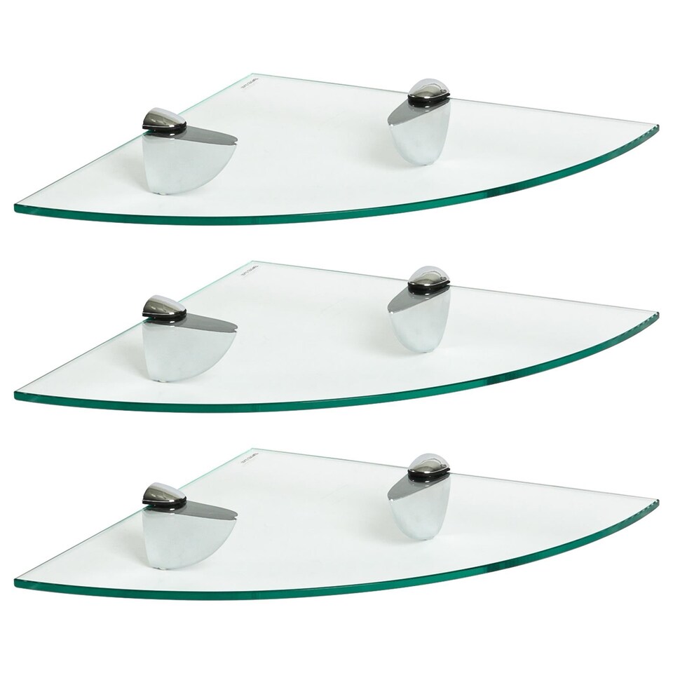 image 1 of Harbour Housewares Floating Glass Corner Shelves - 30cm - Pack of 3 | Clear | Clear