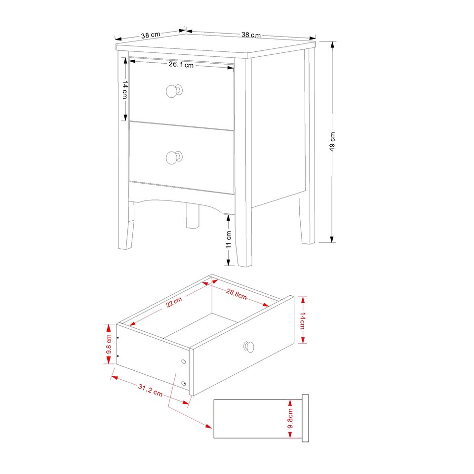 image 1 of Como 2 Drawer Petite Bedside Cabinet - Compact Shaker-Style Bedroom Storage | White | White | One Size | 1