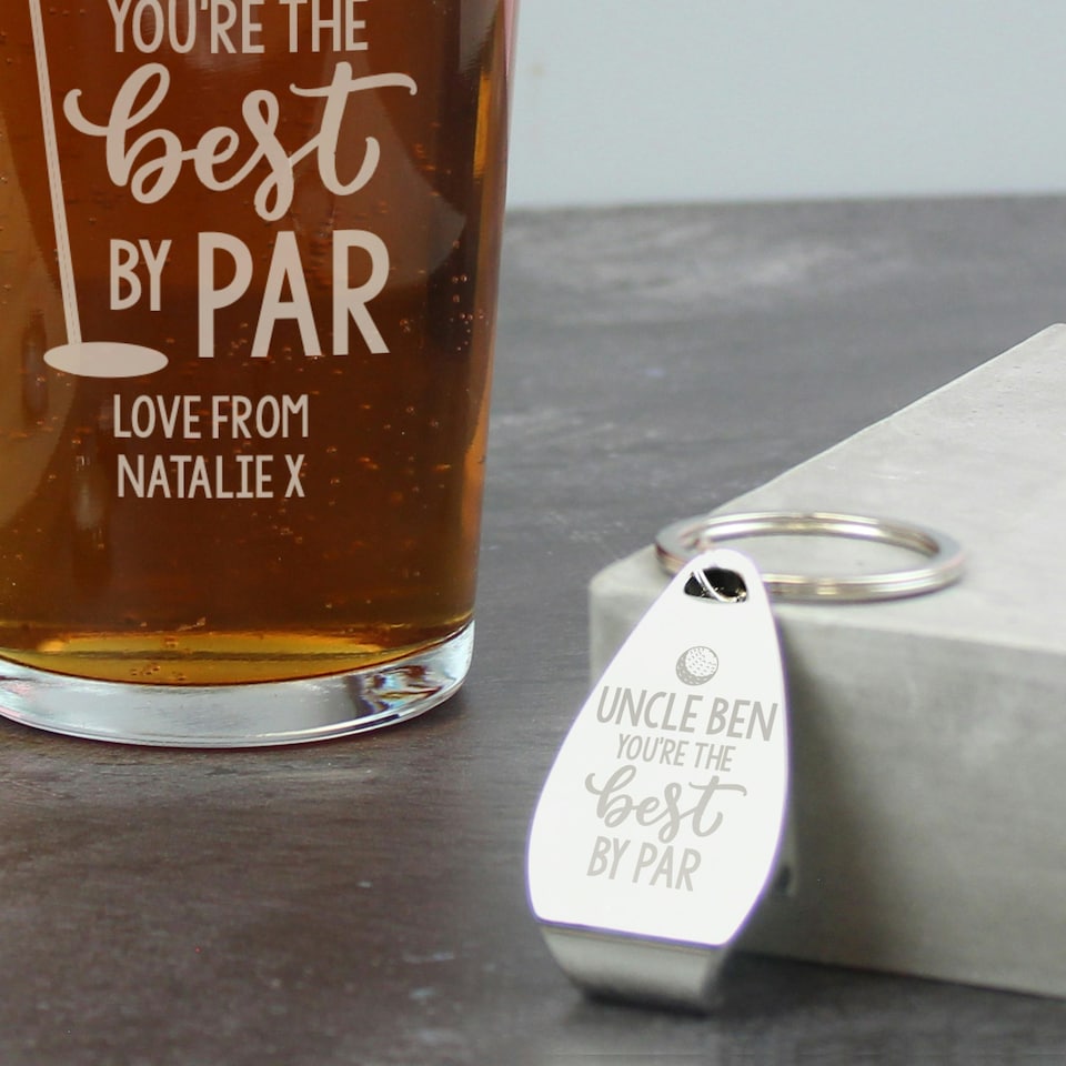 image 1 of Personalised By Par Pint Glass & Bottle Opener Clear