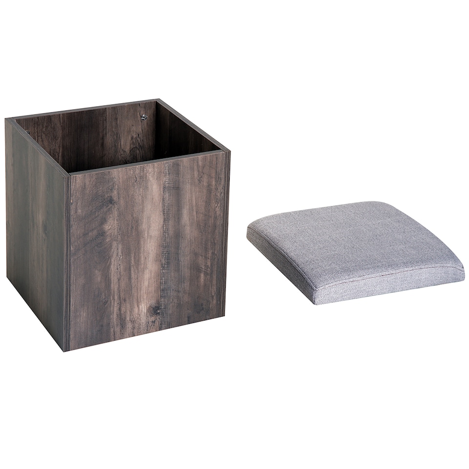 image 1 of HOMCOM 5PC Dining Set Garden Patio Wooden Set 4 Storage Stools Footrest Ottoman with Cushions Table Space Saving Design Indoor Outdoor