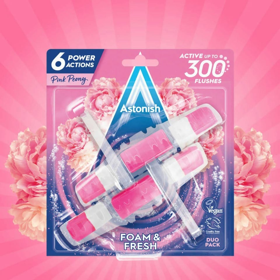 image 1 of Astonish Pink Peony Foam & Fresh Toilet Rim Block Cleaning Action Odour Control