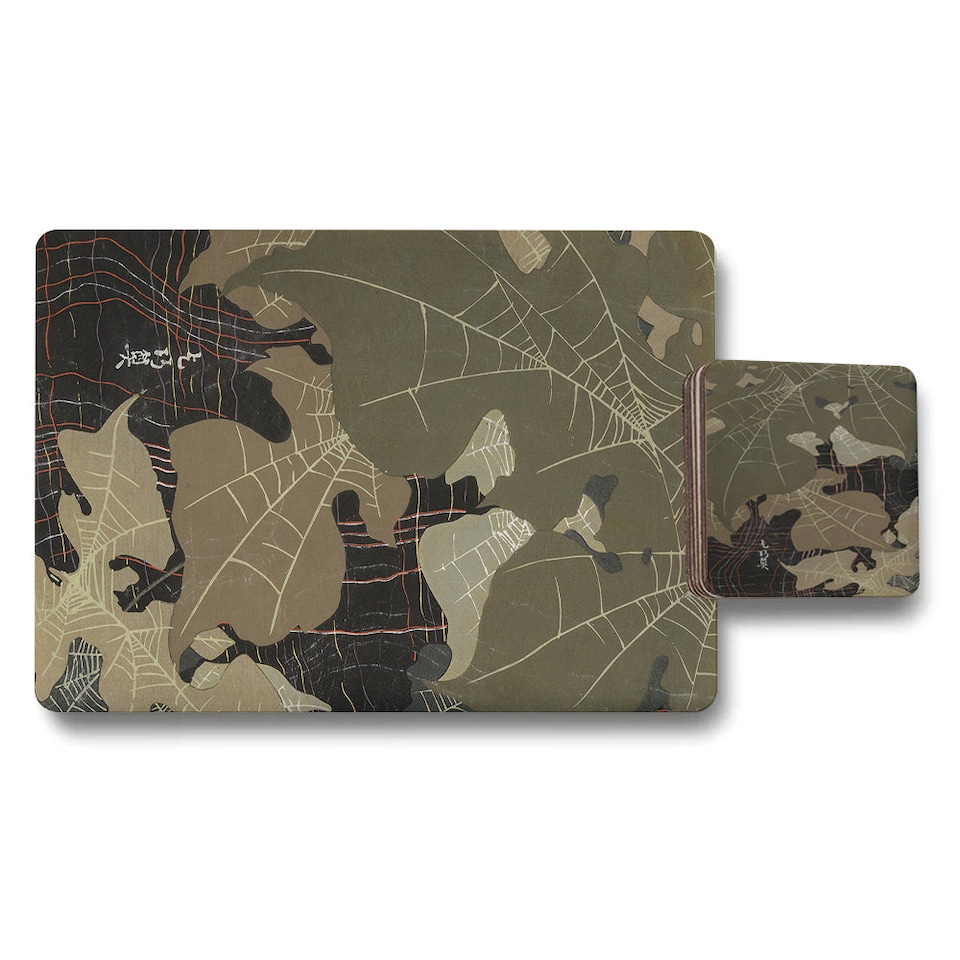 image 1 of 12 Piece Placemats And Coasters Set With Designer Artwork And Wood Bottom