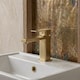 image 9 of Balterley Square Mono Basin Mixer Bathroom Sink Tap with Push Button Waste, Dual Lever Control | Copper | Brushed Brass | 1
