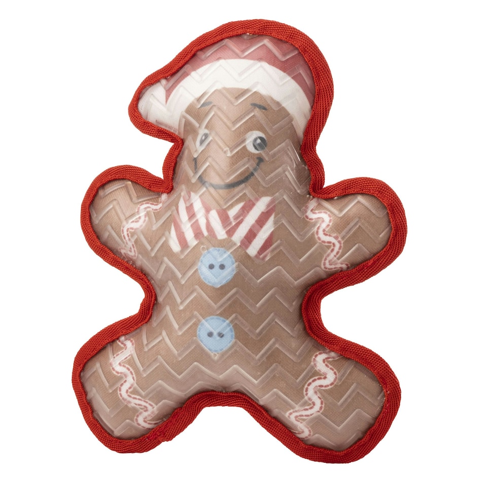 House Of Paws Gingerbread Christmas Dog Chew Toy - Brown/Red/White - One Size