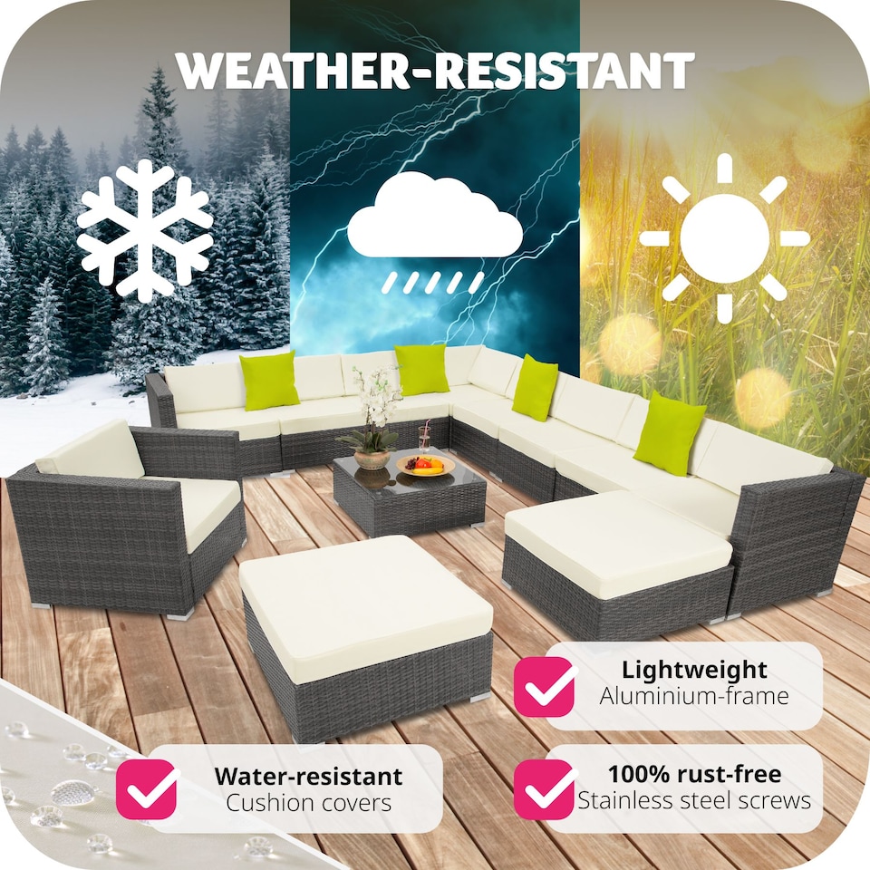 image 1 of Garden Furniture Set Las Vegas - large outdoor corner sofa, armchair, coffee table | Grey | grey | 75 x 75 x 38 cm | 1