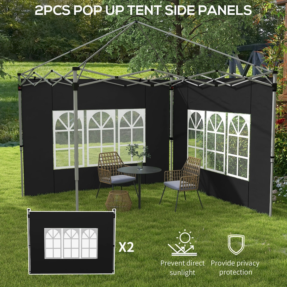 image 1 of Outsunny Gazebo Side Panels for 3x3(m) or 3x4m Pop Up Gazebo, 2 Pack, Black