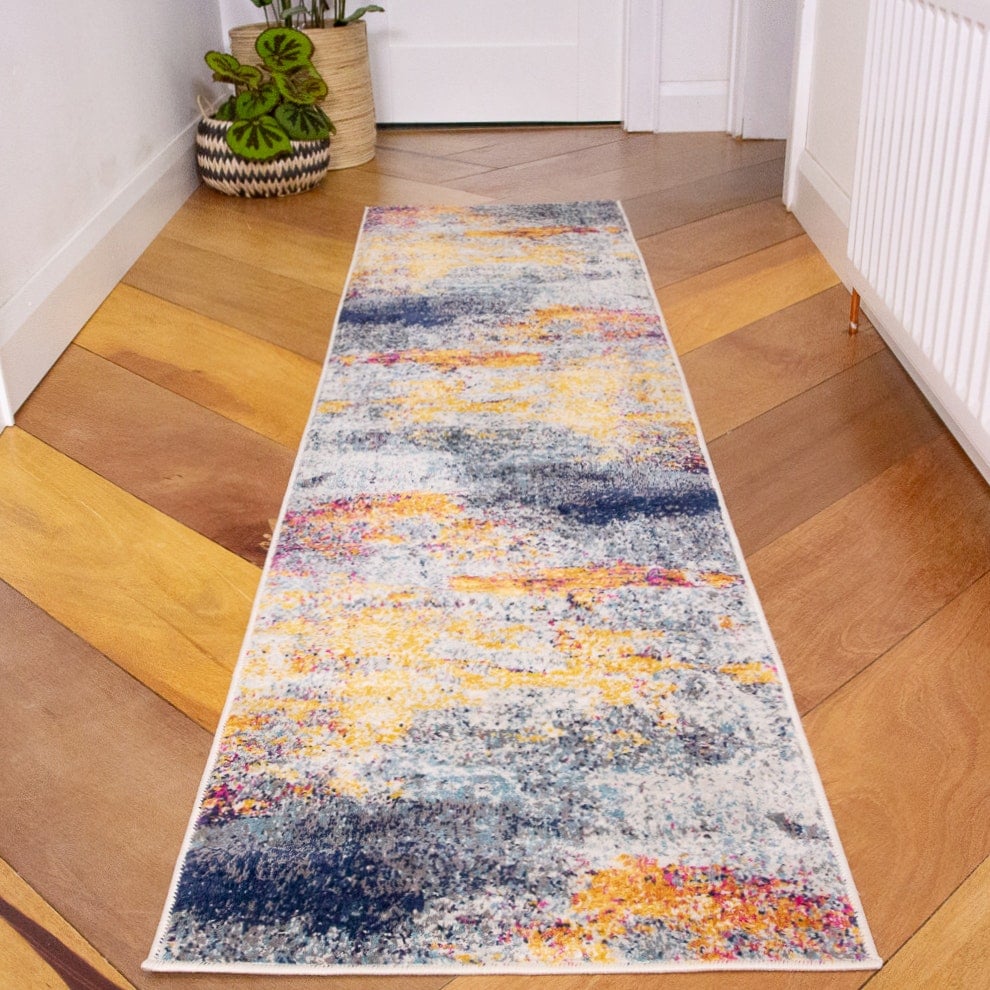 KUKOON Multicolour Distressed Abstract Runner Rug 60cm x 240cm | Multi