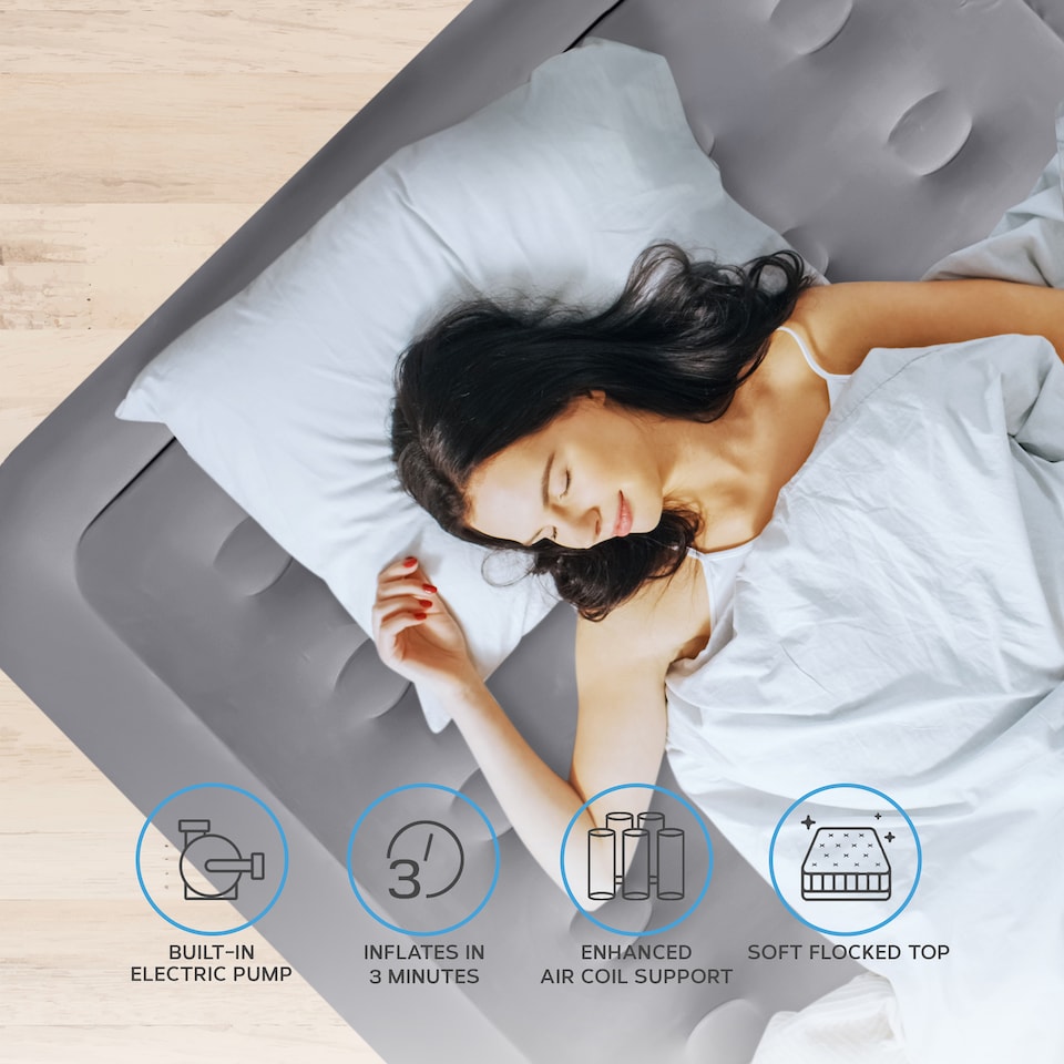 image 1 of Get Fit Air Bed With Built In Electric Pump - Premium King Size - Blow Up Bed With 2 X Free Pillows - Elevated Inflatable Air Mattress | Black | Black / Grey | 1