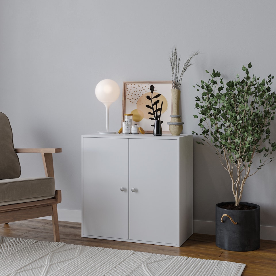 image 1 of White Tier 2 Door Wooden Cabinet | White | 1