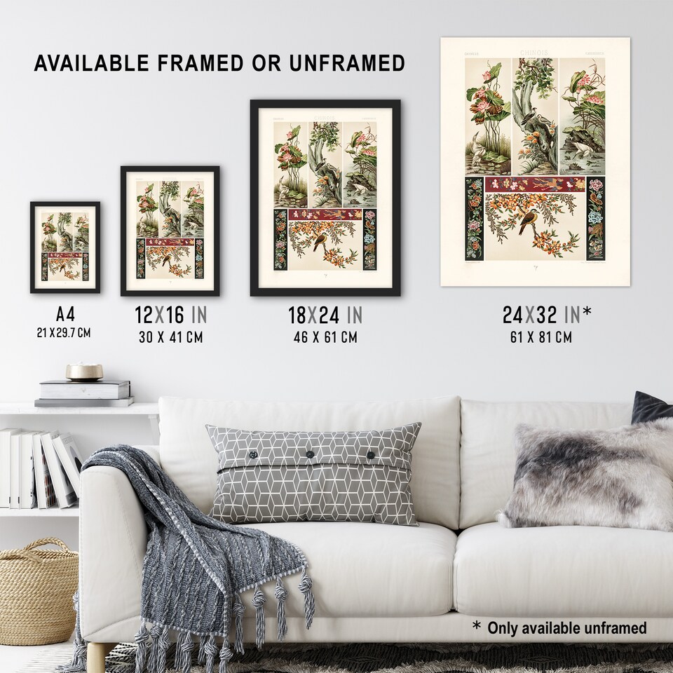 image 1 of Chinese Patterns of Birds and Flowers Racinet Wall Art Poster Print 12X16"