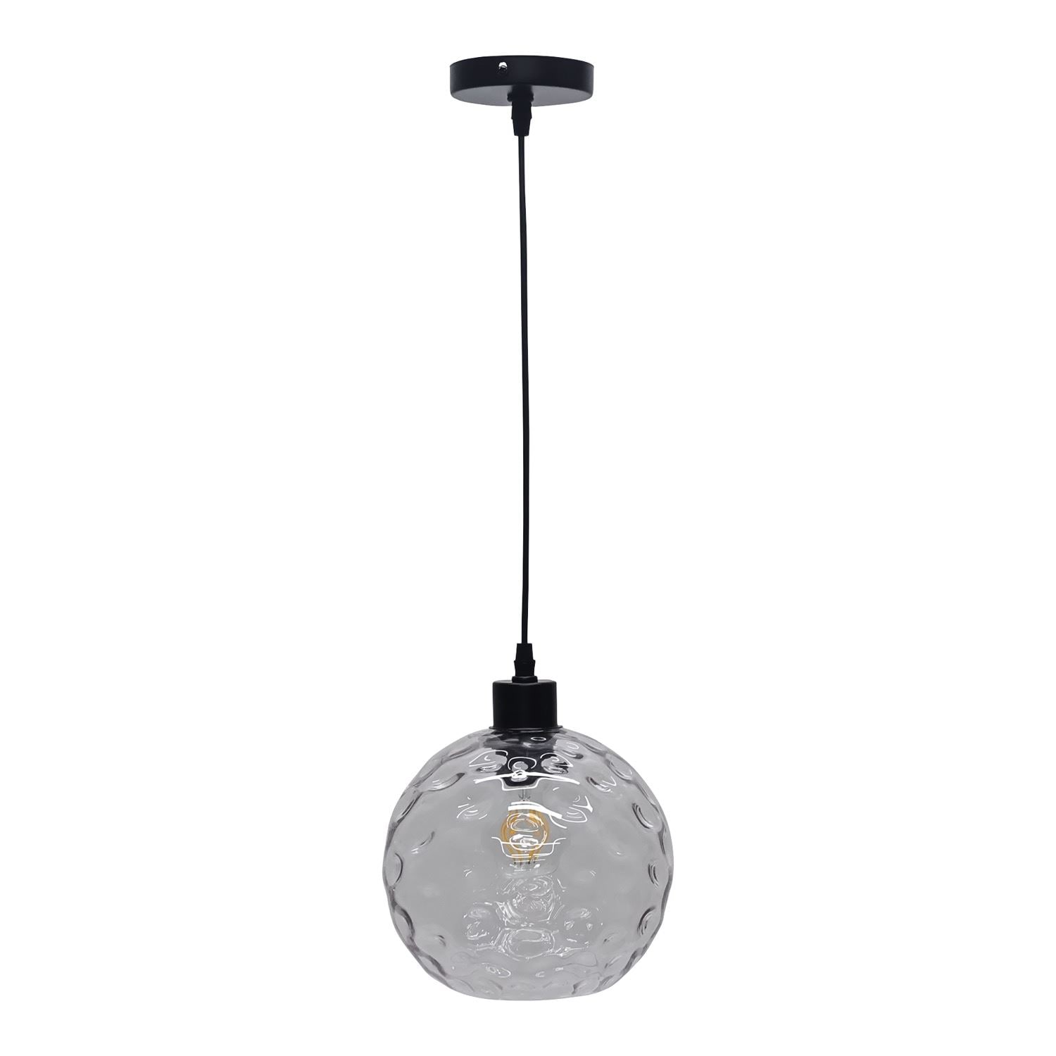 First Choice Lighting Barnum - Clear Dimple Glass Globe with Black Pendant Fitting