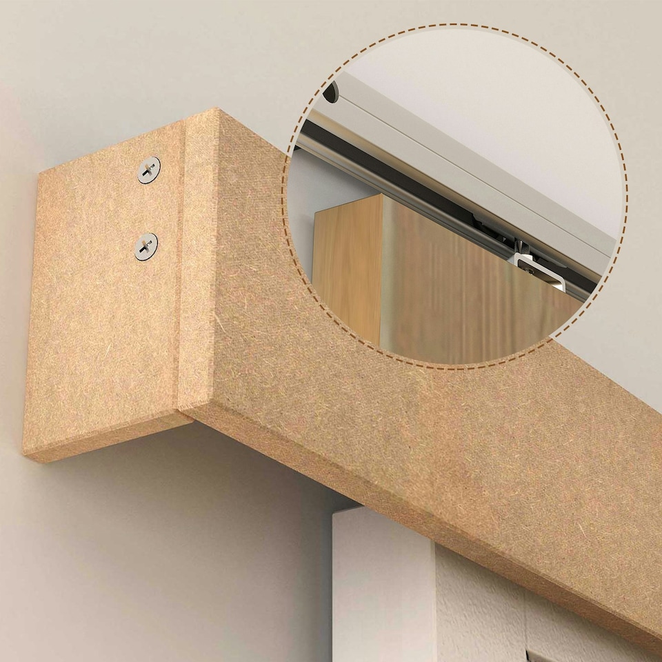 image 1 of HOMCOM Sliding Barn Door Closet Hardware Track Kit for Slingle Door 6.5FT/2000mm Brown
