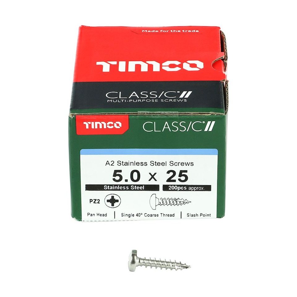 image 1 of Timco - Classic Multi-Purpose Screws - PZ - Pan Head - A2 Stainless Steel (Size 5.0 x 25 - 200 Pieces)