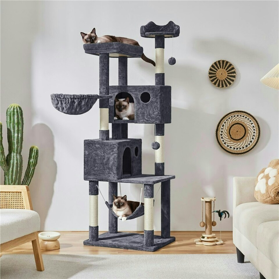 image 1 of Yaheetech 185 cm Tall Large Plush Cat Tower Dark Grey