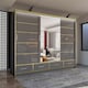 image 2 of Sliding Wardrobes 4U Sydney High Gloss Sliding Wardrobe with Mirror, LED & Drawers - 203cm or 253cm | Grey | Grey203cm | 253cm