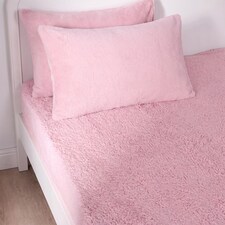 OHS 25cm Deep Fitted Soft Teddy Fleece Thermal Warm Bed Sheet, King - Blush Pink