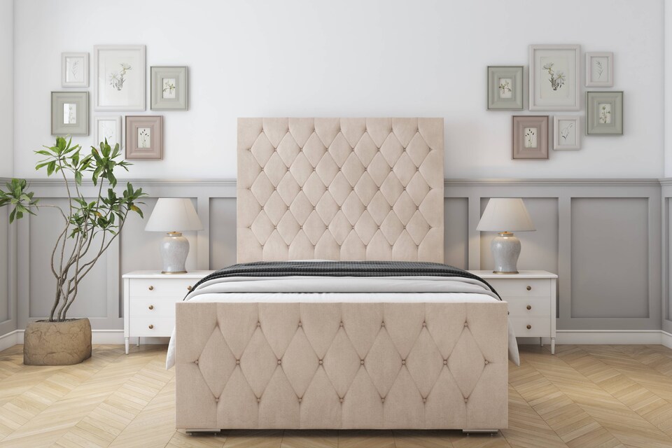 image 1 of Sloomy Watson Sand Naples Bed Frame With 50" Upholstered Headboard 6' Super King
