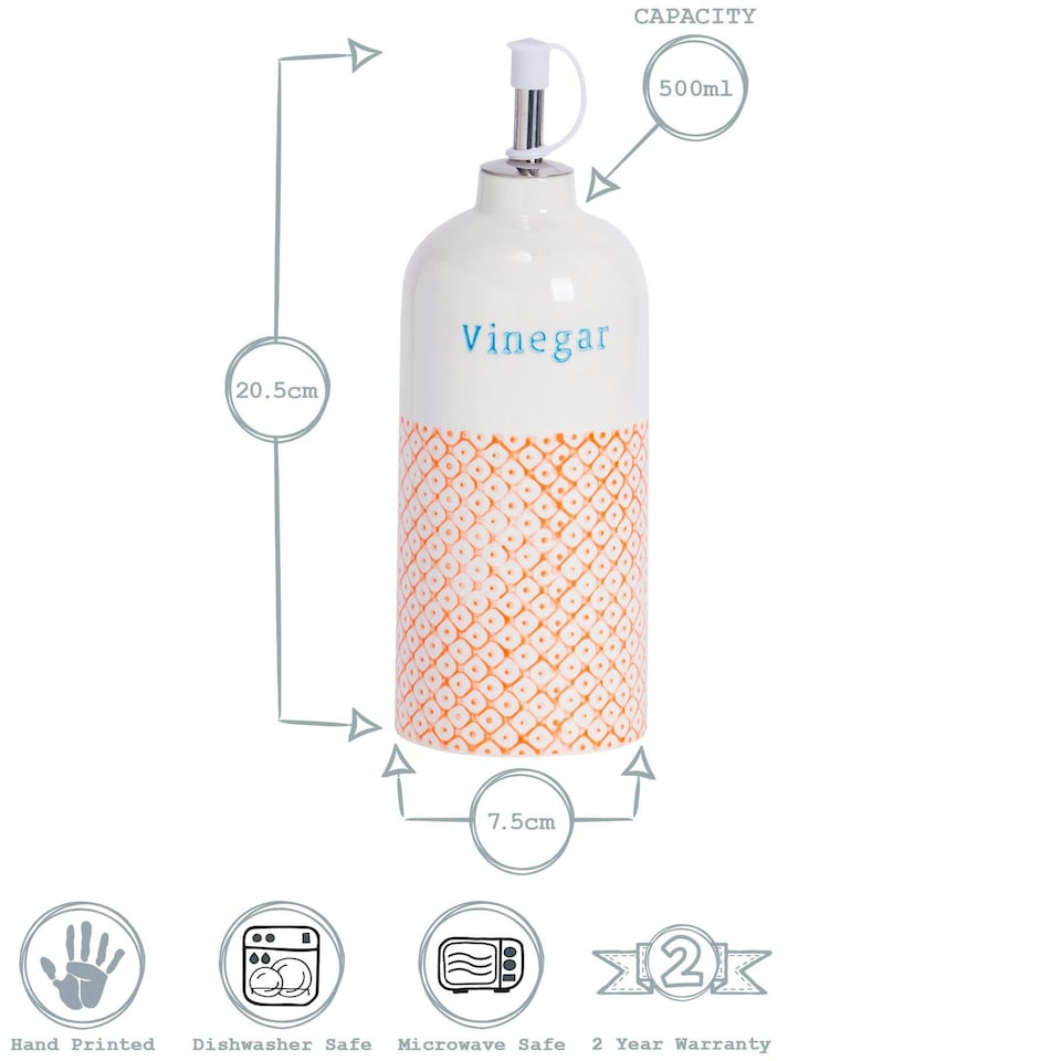 image 1 of Nicola Spring Hand-Printed Vinegar Pourer Bottle - 500ml - Orange
