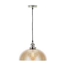 Antique Silver Metal and Smoked Glass Dome Pendant Cream | W30xD30xH120cm