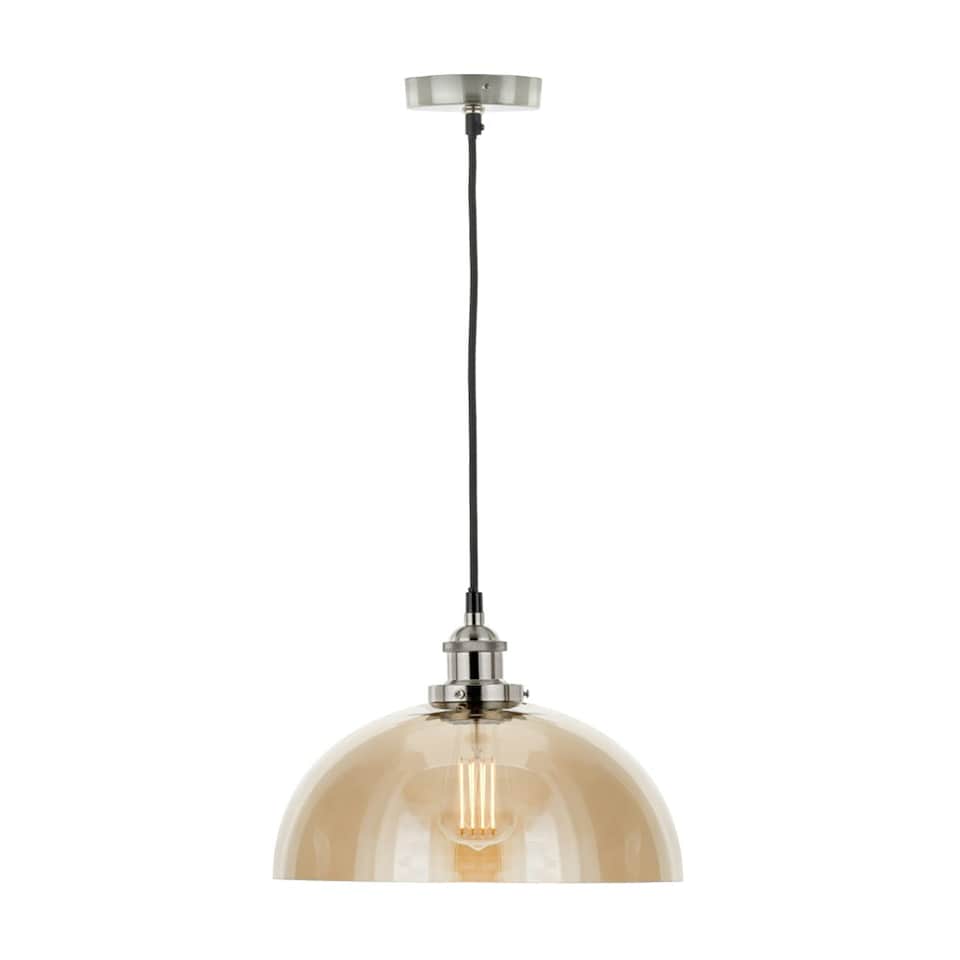 image 1 of Antique Silver Metal and Smoked Glass Dome Pendant Cream | W30xD30xH120cm