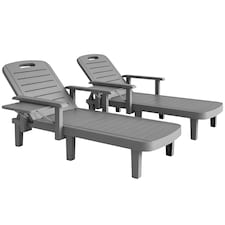 Outsunny Set of 2 Resin Reclining Sun Loungers for Garden, Dark Grey 