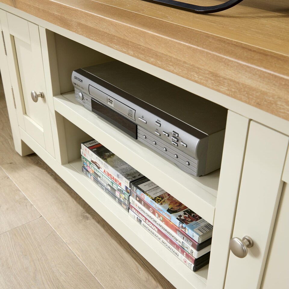 image 1 of 2 Doors 2 Shelves TV Stand Media Entertainment Storage Cabinet Wooden | White | White