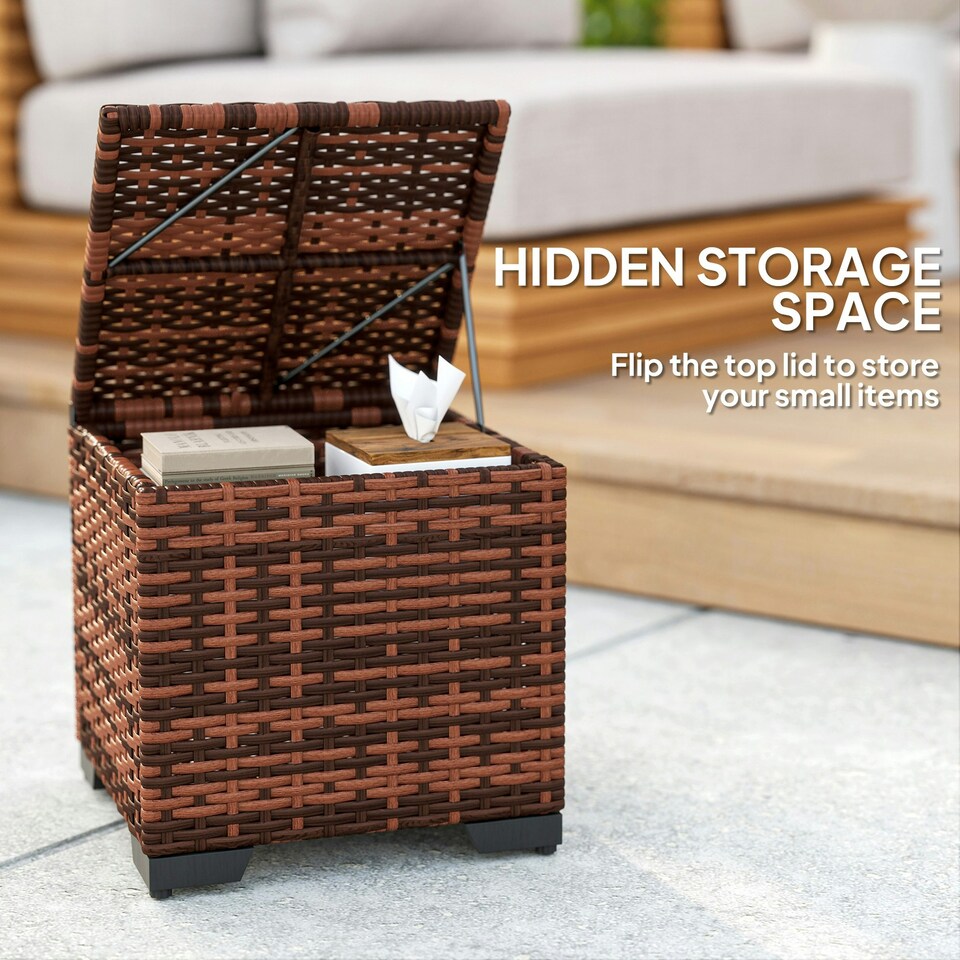 image 1 of Outsunny Set of 2 Rattan Footstool, Storage Ottoman w/ Cushions, Beige Cream