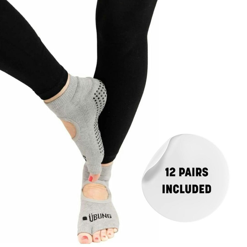 image 1 of Ubung Grey Yoga CAL173 Non Slip Open Toe Socks Packs of 12 Size 4-9 UK Size