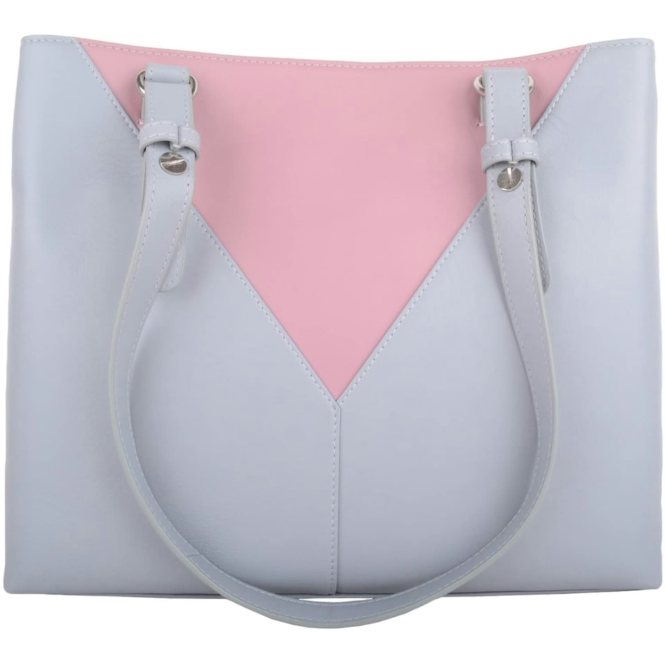 image 1 of Soft Genuine Leather Contrast Panels Shoulder Handbag Blue | Navy