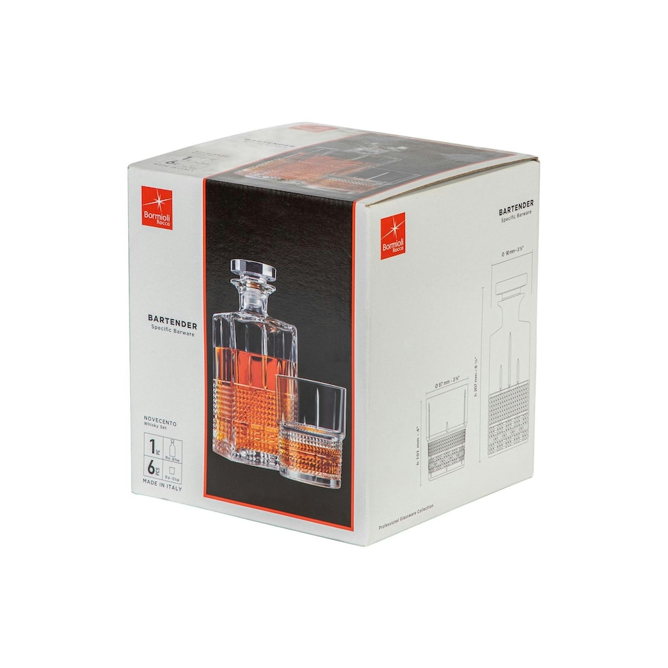 image 1 of Bormioli Rocco 7 Piece Bartender Novecento Whisky Decanter & Glasses Set Clear