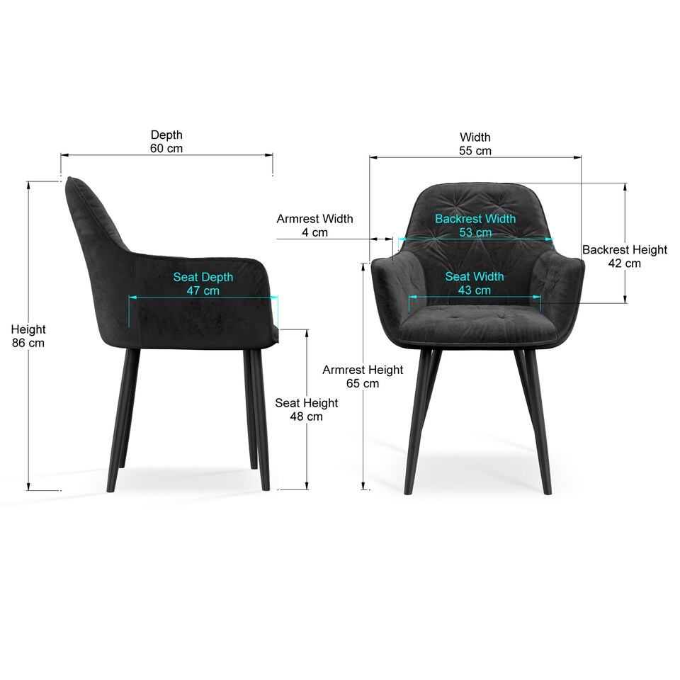 image 1 of Set Of 6 Anika Modern Velvet Dining Chair Padded Seat Metal Legs (Black) | Black | Black | One Size