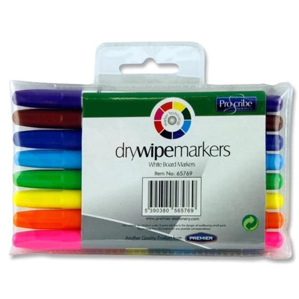 image 1 of Pack of 8 Assorted Dry Wipe White Board Markers by Pro:scribe
