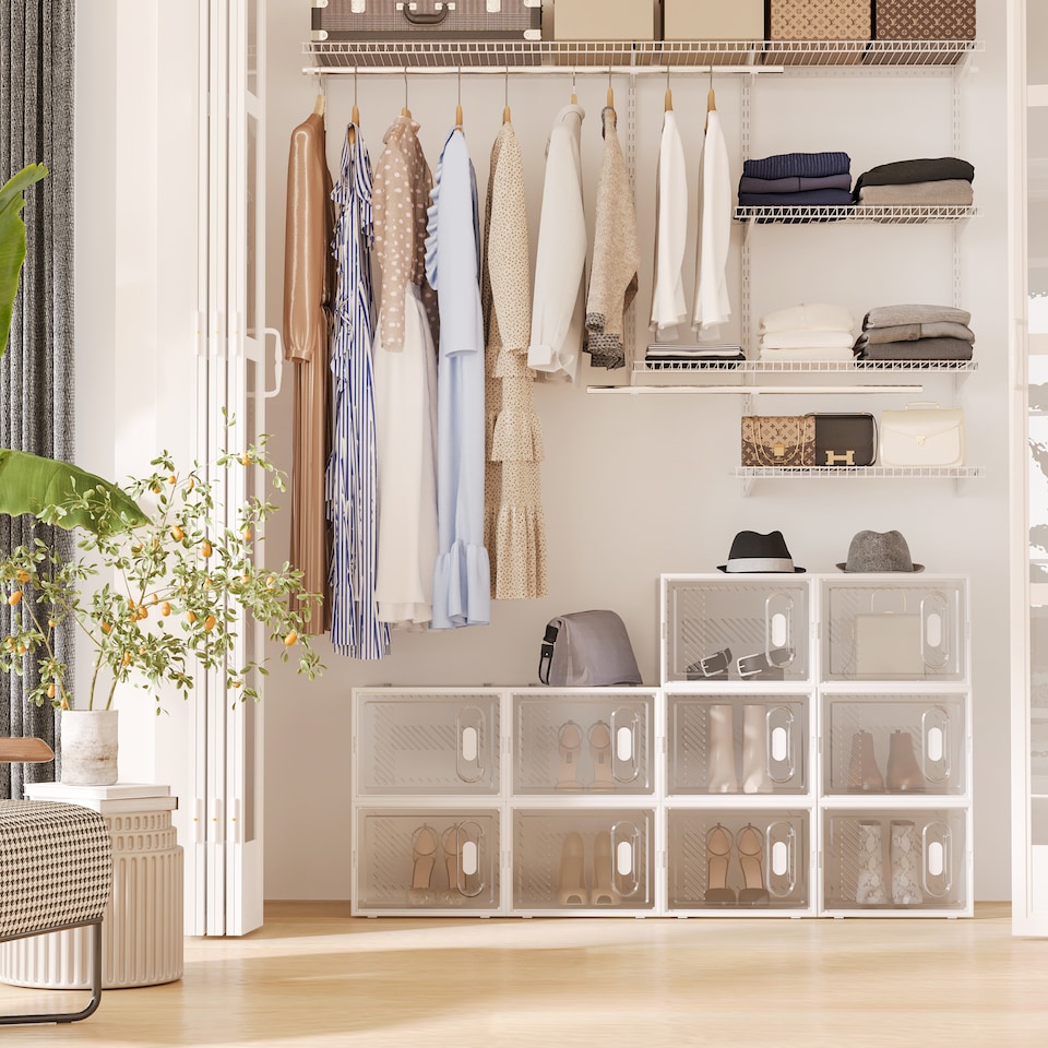 image 1 of HOMCOM 18PCS Clear Shoe Box, Plastic Stackable Shoe Storage Box for UK EU Size up to 12 46 with Magnetic Door for Women Men, 28 x 36 x 21 cm