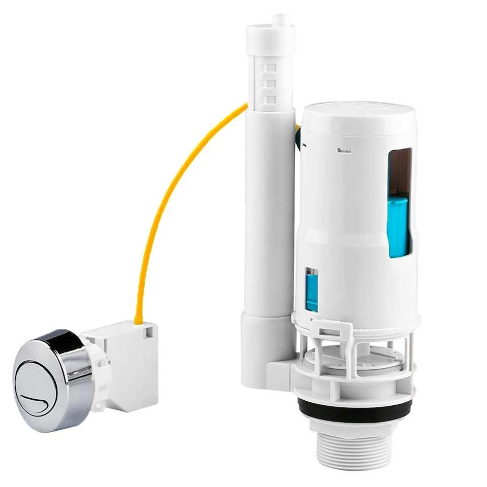image 1 of SPARES2GO Adjustable Dual Flush Toilet Valve Concealed Cistern with Push Button (1.5" / 2" Outlet, 300mm Cable)