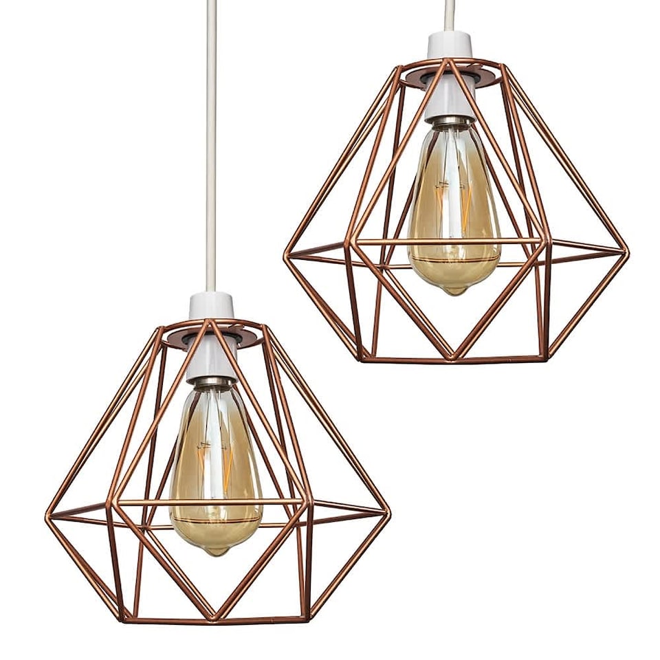 image 1 of ValueLights Pair Copper Metal Cage Ceiling Shades & Bulbs | Copper