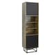 image 1 of Tall Display Cabinet 175cm – Industrial Oak & Black Matt Doors with Metal Frame Black | Oak