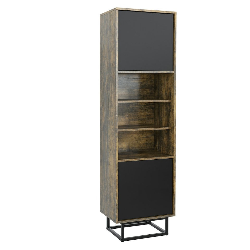image 1 of Tall Display Cabinet 175cm – Industrial Oak & Black Matt Doors with Metal Frame Black | Oak