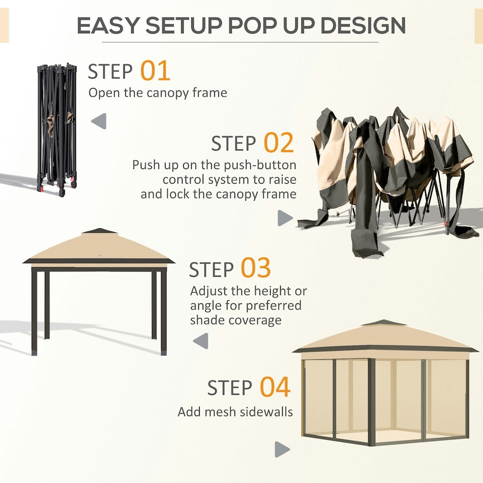 image 1 of Outsunny Pop Up Gazebo Height Adjustable Canopy Tent w/ Carrying Bag, Beige