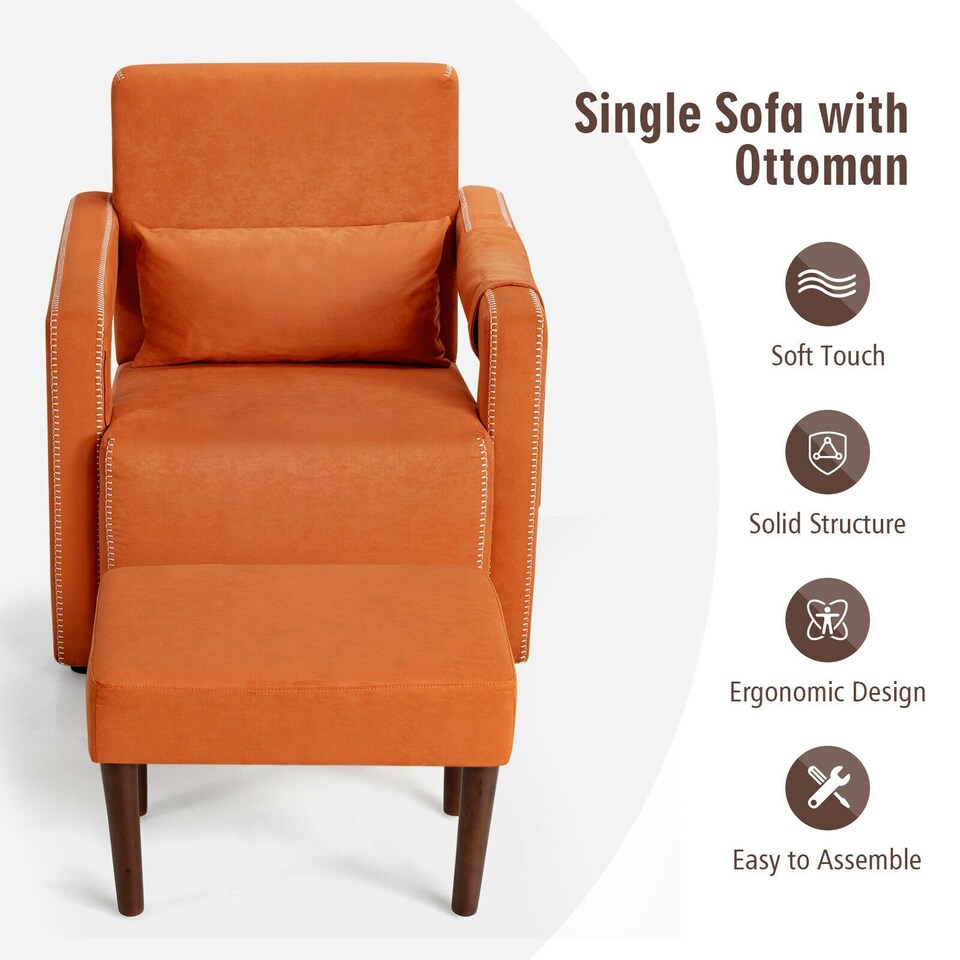 image 1 of COSTWAY Modern Accent Sofa Chair with Ottoman Upholstered Orange Orange
