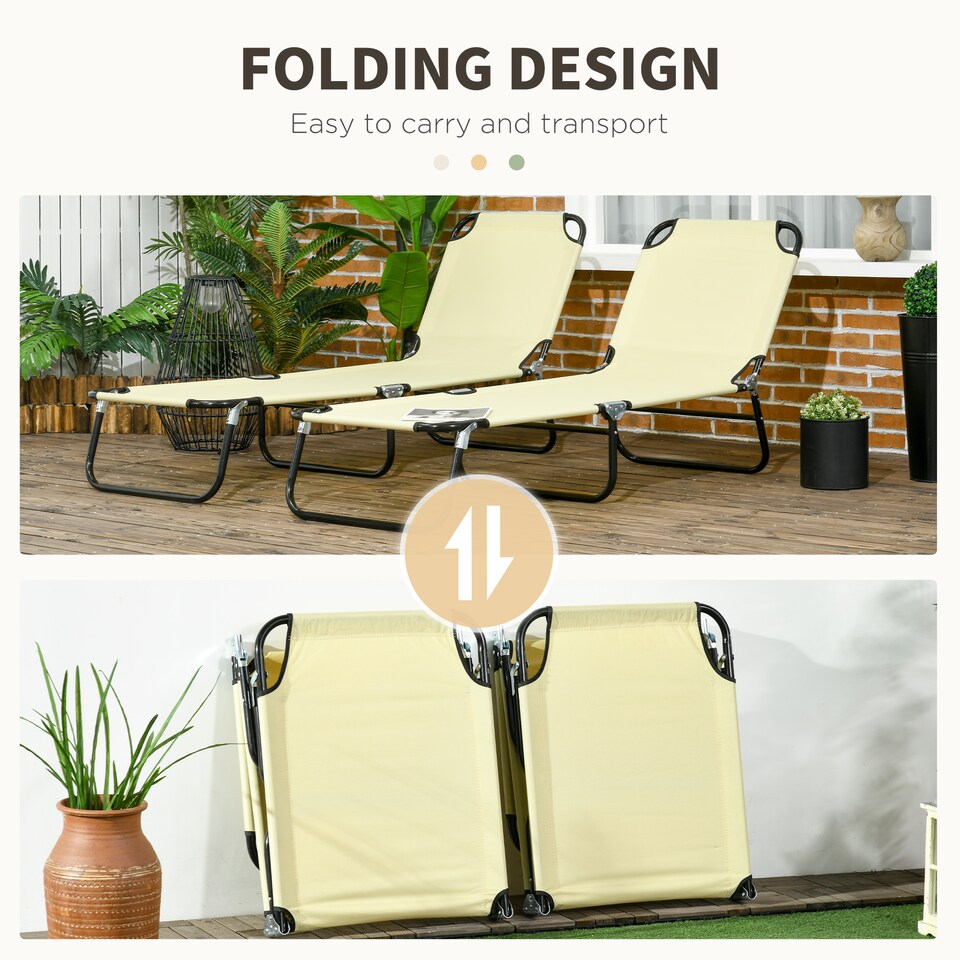 image 1 of Outsunny Folding Sun Loungers Set of 2 with Adjustable Backrest, Beige