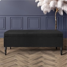 Paris Plain 137cm Ottoman Storage Bench - Plush Velvet Shoe Bench - Black Upholstery Footstool with Storage