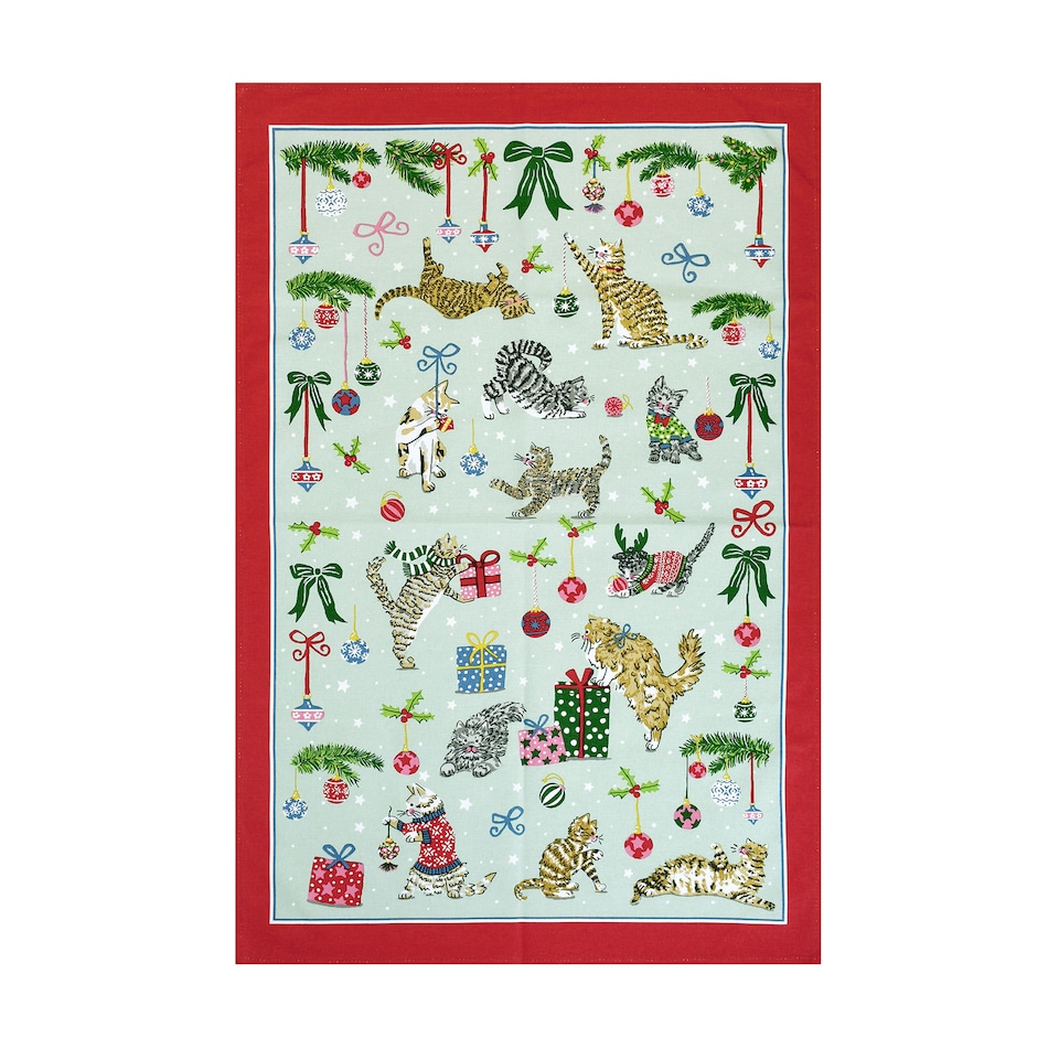 image 1 of Ulster Weavers Christmas Cats Tea Towel - Cotton Seafoam