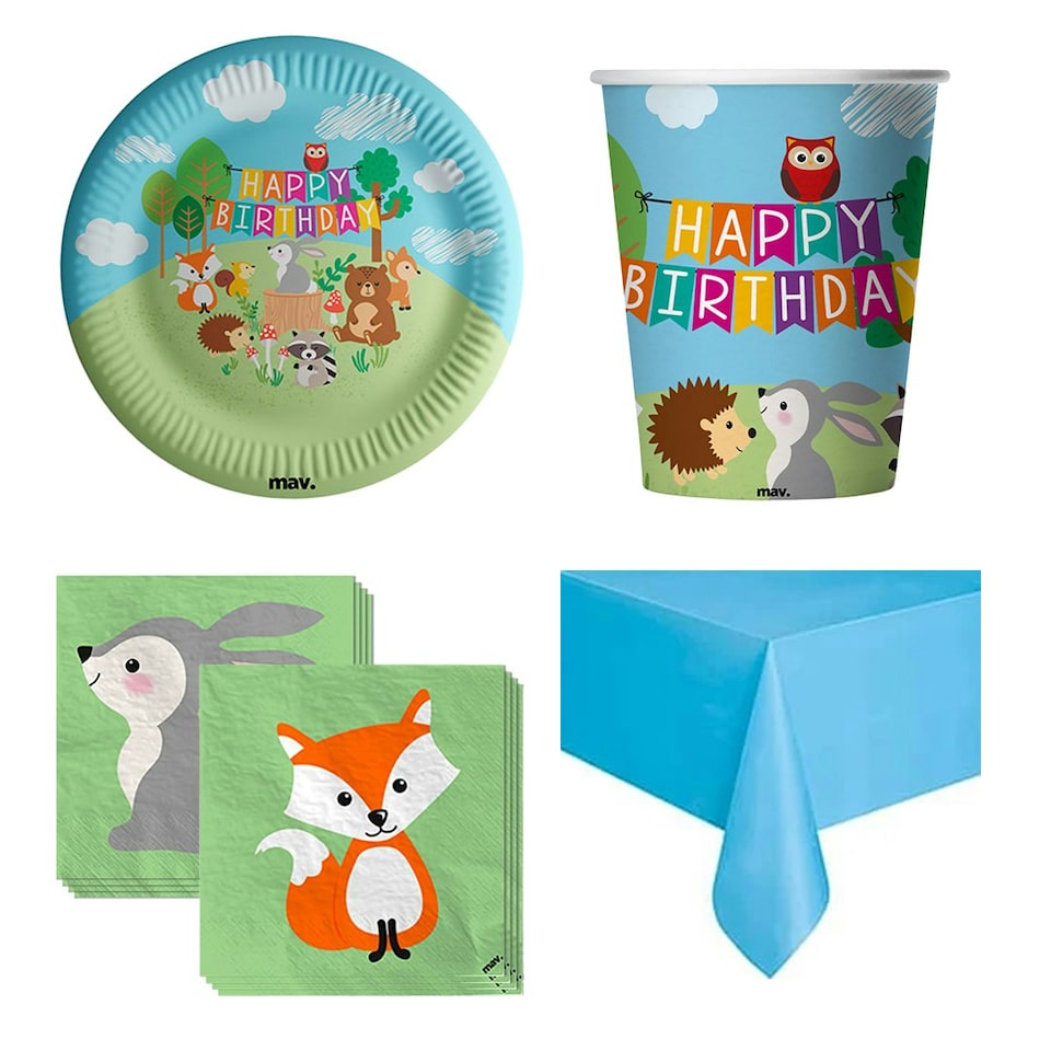Woodland Animals Happy Birthday 8 Person Value Party Pack