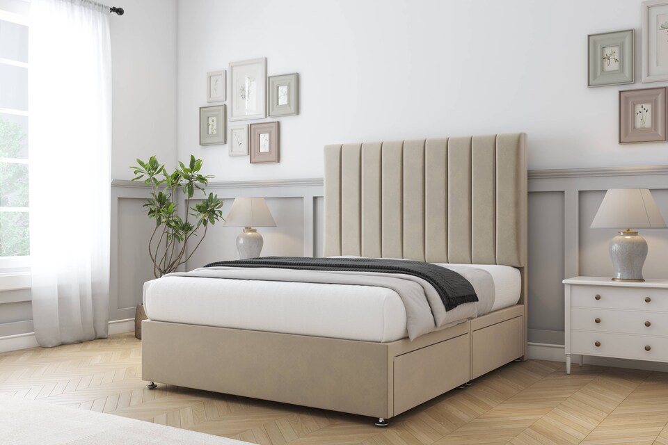 image 1 of Sloomy Kansas Almond Coniston Divan Bed With Mattress No Drawers With 26" Strutted Headboard 5' King | Cream | Almond | King | 1
