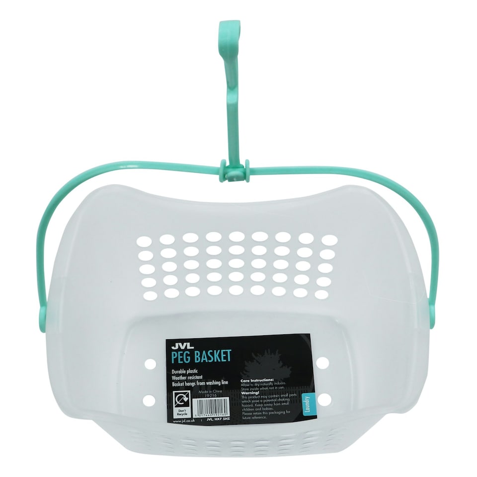 image 1 of JVL Plastic Hanging Peg Basket, Clear/Aqua, One Size