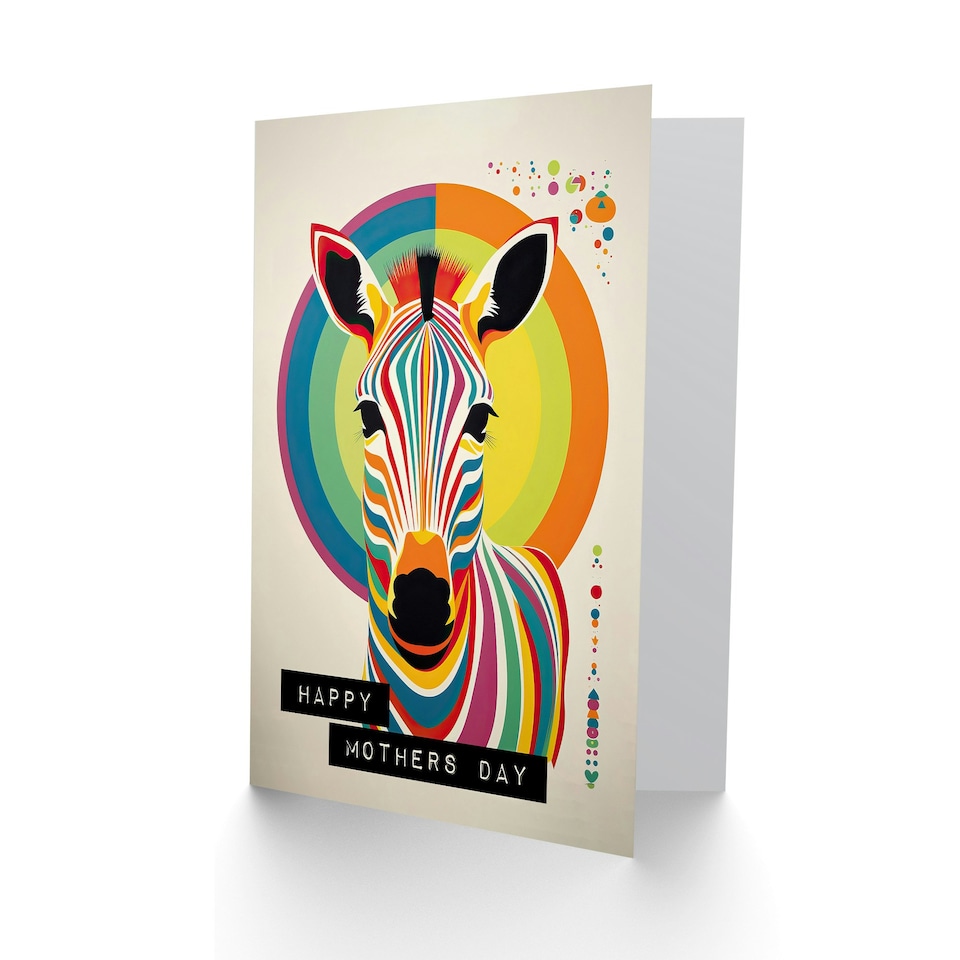 image 1 of Mothers Day Card Rainbow Zebra Bauhaus Funky Mum Card