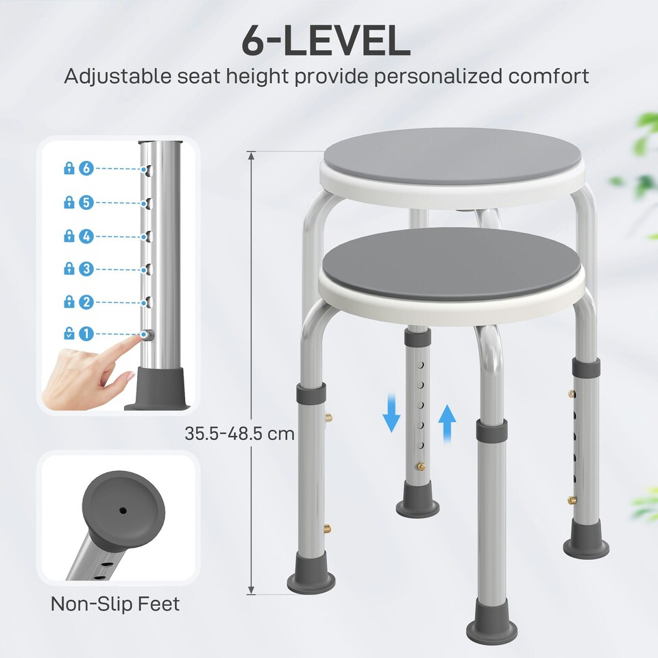 image 1 of HOMCOM 360 Degree Swivel Shower Stool with Non-Slip Feet for Disabled, Grey