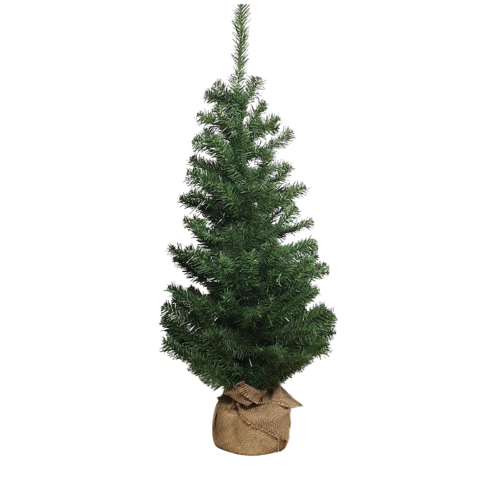 image 1 of 3ft (90cm) Mini Plain Green PVC Christmas Tree in a Jute Bag